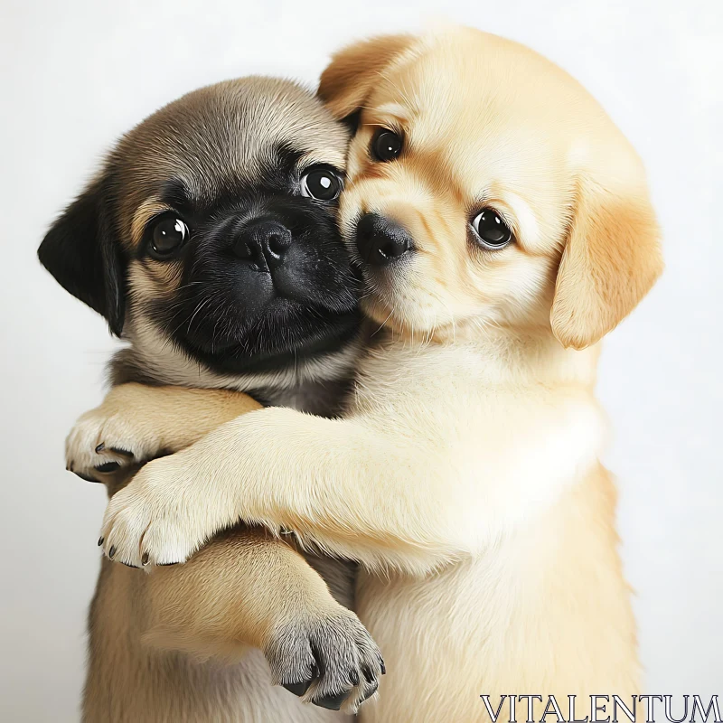 Cute Puppies Hugging Each Other Lovingly AI Image