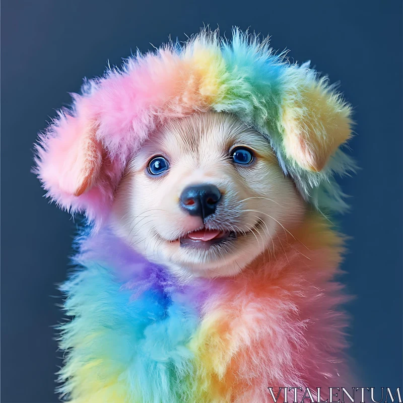 Cute Puppy in Rainbow Fur AI Image