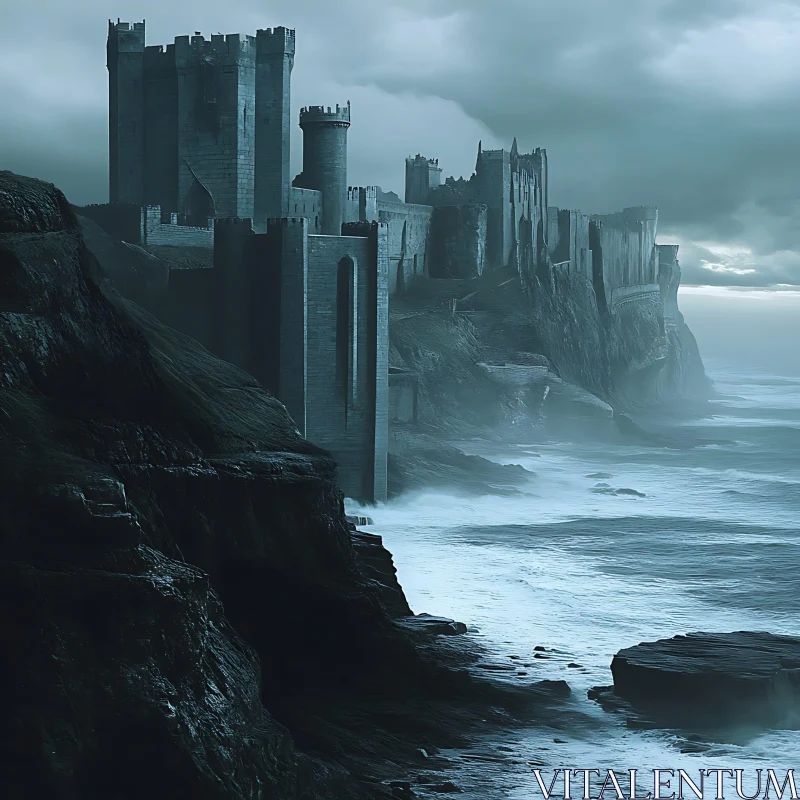 Coastal Castle Under Stormy Skies AI Image