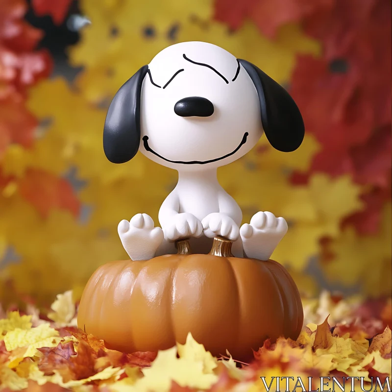 Whimsical Cartoon Dog with Pumpkin in Autumn AI Image