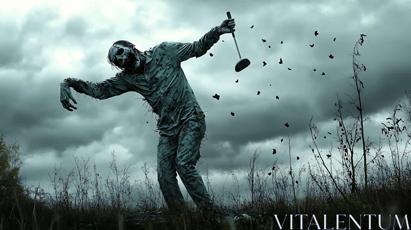 Undead Golfer in Stormy Weather AI Image