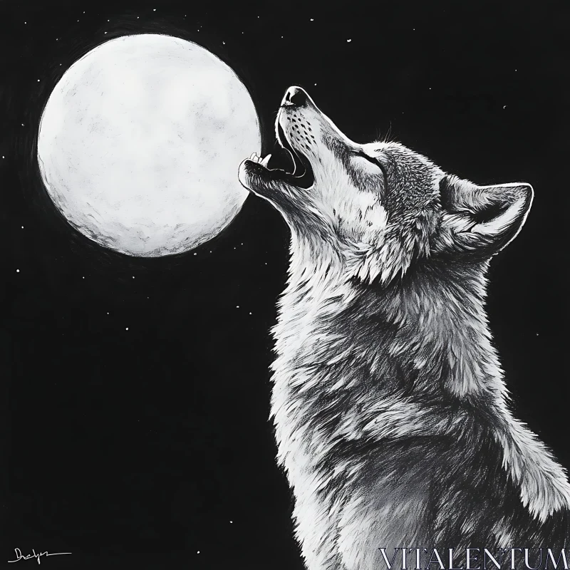 AI ART Monochrome Wolf and Moon Illustration