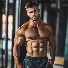 Muscular Man Posing in Gym