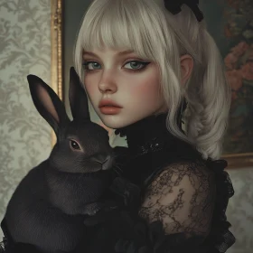 Gothic Portrait of Woman with Rabbit