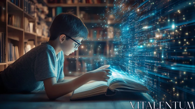 AI ART Child Immersed in Digital Book