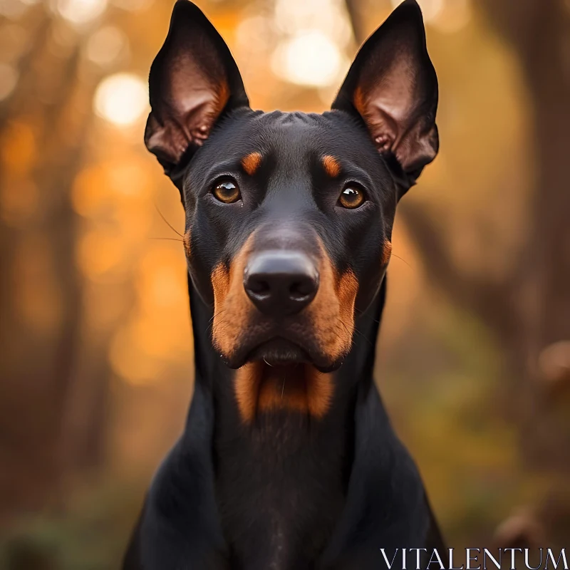 AI ART Doberman Dog Close-Up in Autumn Setting