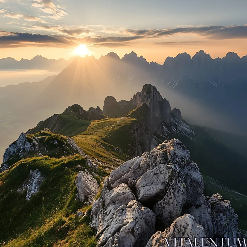 Majestic Mountains at Sunrise AI Image