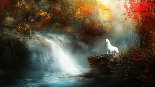 Magical Unicorn by Waterfall