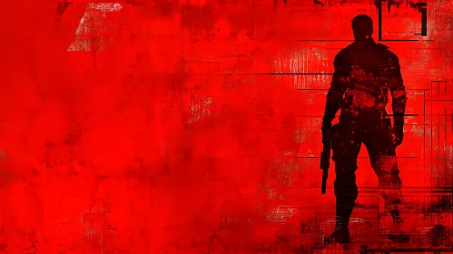 Figure in Red: Silhouette with Weapon