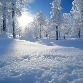 Winter Wonderland Scene with Snow-Covered Trees