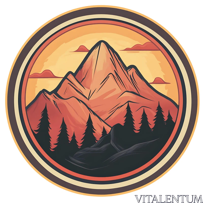 Mountain Range at Sunset Emblem AI Image