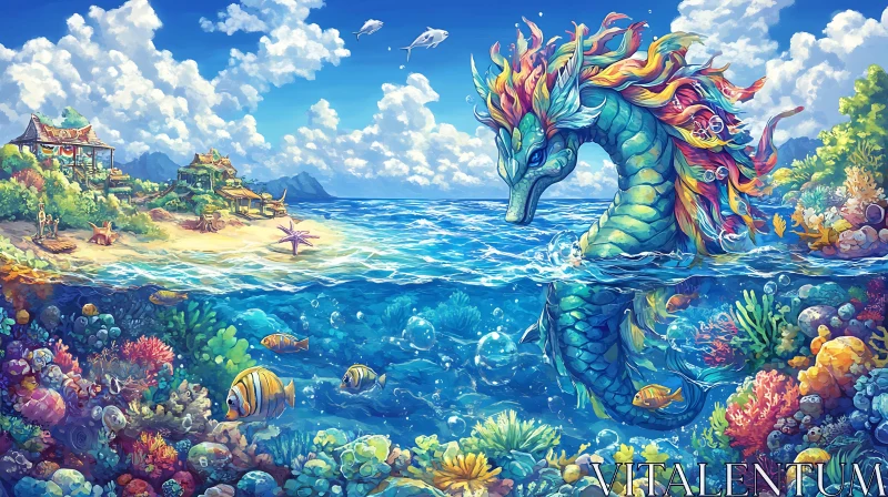 AI ART Colorful Sea Dragon in Crystal Waters