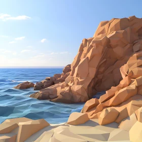 Rocky Coastal Landscape in Polygonal Art Style