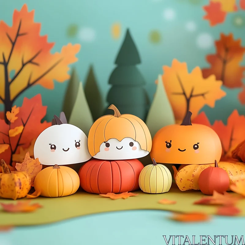 AI ART Playful Autumn Scene with Smiling Pumpkins