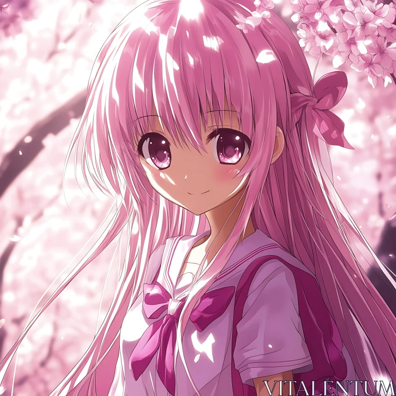 Cherry Blossom Anime Girl AI Image