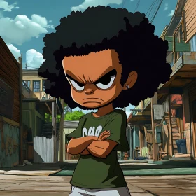 Urban Animated Character with Afro Hair