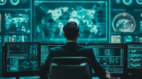 High-Tech Control Room with Data Visualization