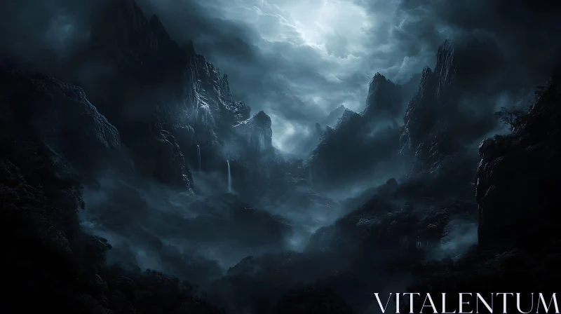 Dark Mountain Landscape with Clouds AI Image