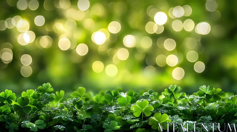 Shamrock Field with Bokeh Lights AI Image