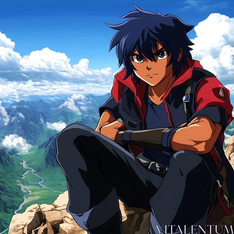 Anime Protagonist in Majestic Mountain Landscape AI Image