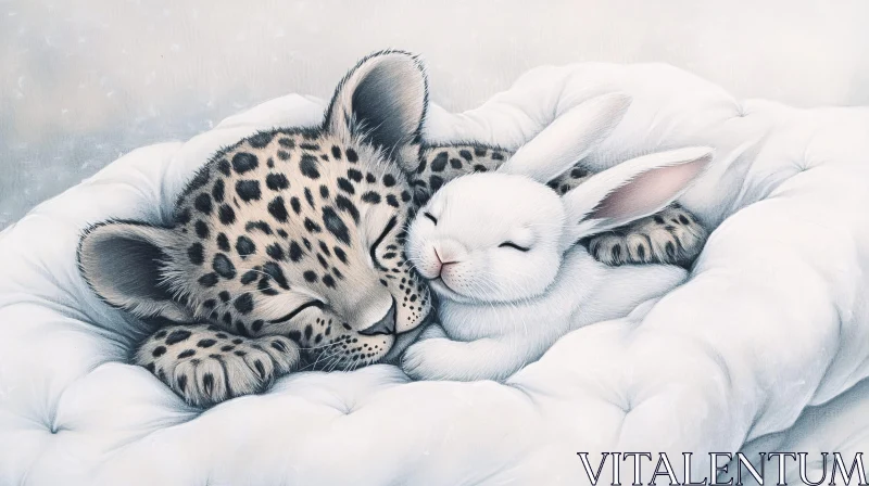 Leopard and Rabbit Cuddling in Dreamland AI Image