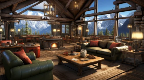 Rustic Mountain Lodge Interior with Industrial Aesthetic