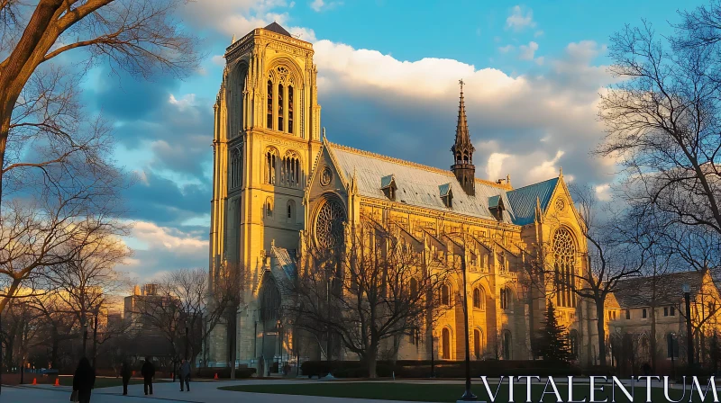 Sunset Illuminated Gothic Cathedral AI Image