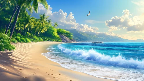 Idyllic Beach Scene with Palm Trees