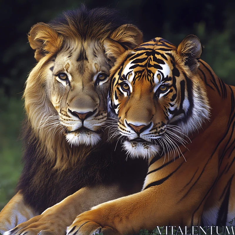 Majestic Wildlife: Lion and Tiger Portrait AI Image