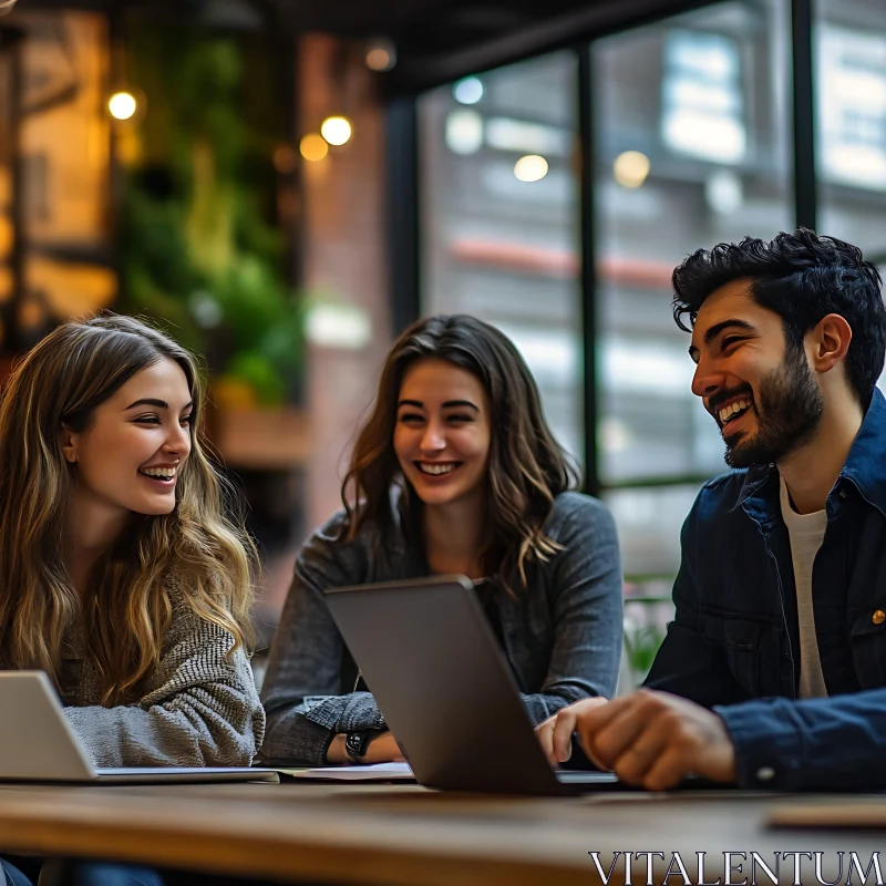 Happy Team Meeting With Laptops AI Image