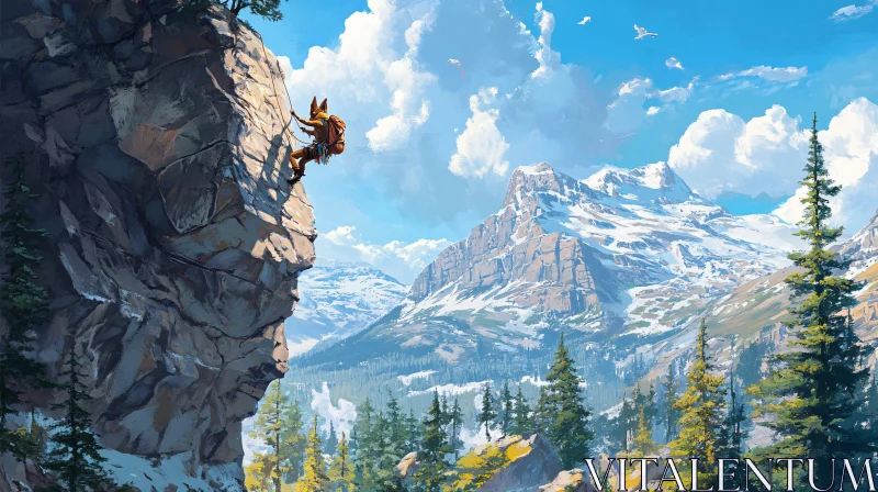 AI ART Mountain Ascent Fox Character Illustration