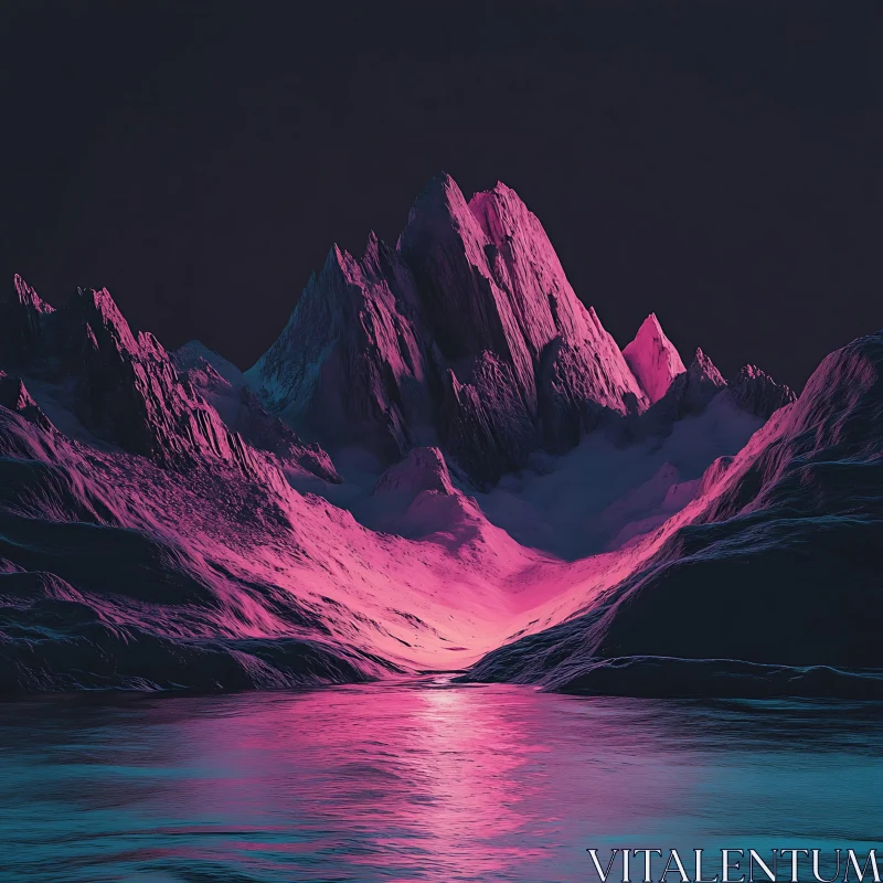 Neon Mountain and Lake Scenery AI Image