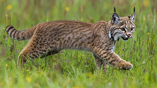 Wild Bobcat Hunting in Meadow