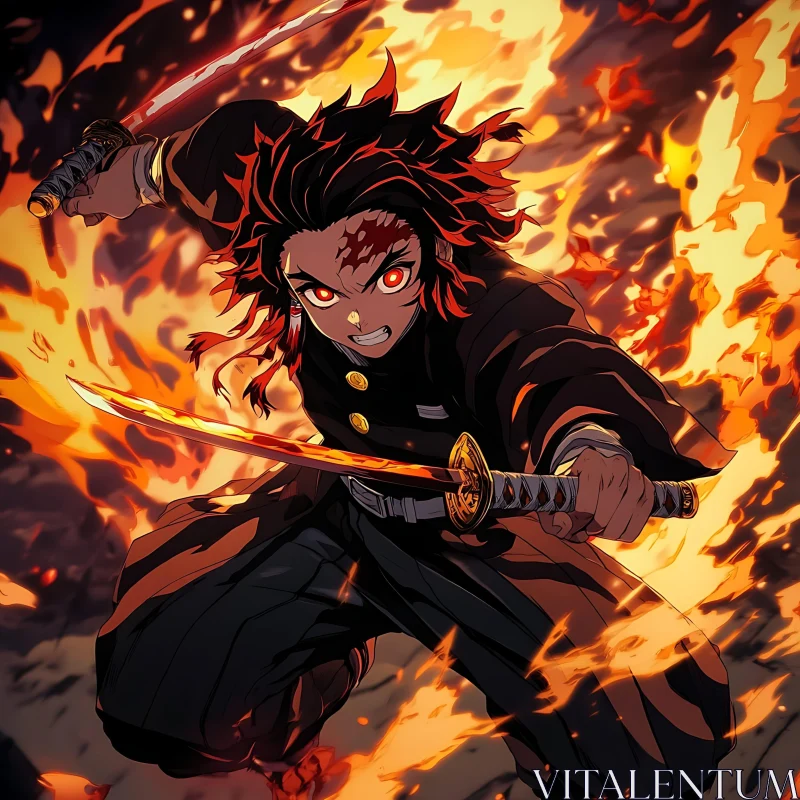 Anime Warrior in Fiery Battle AI Image