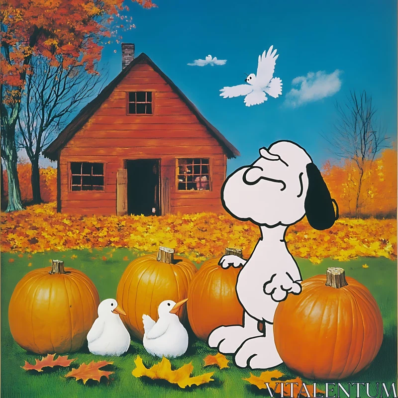 Dog and Pumpkins in Fall Setting AI Image