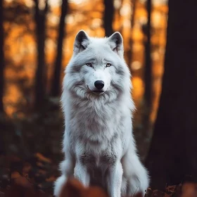 Arctic Wolf Portrait in Woods