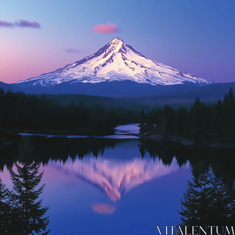 Still Lake Reflects Snow-Capped Mountain Peak AI Image