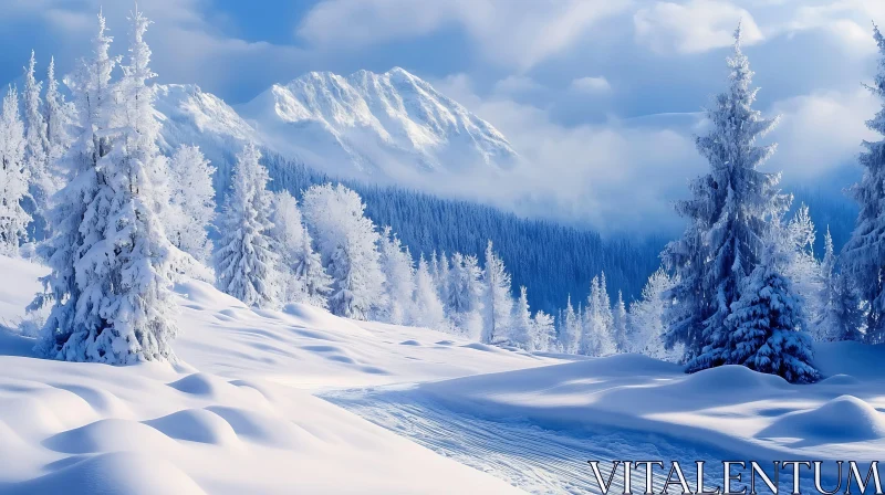 Winter Wonderland: Snow-Covered Mountains and Trees AI Image