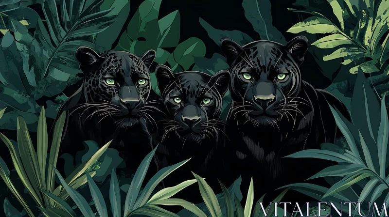 Panthers among Tropical Leaves AI Image