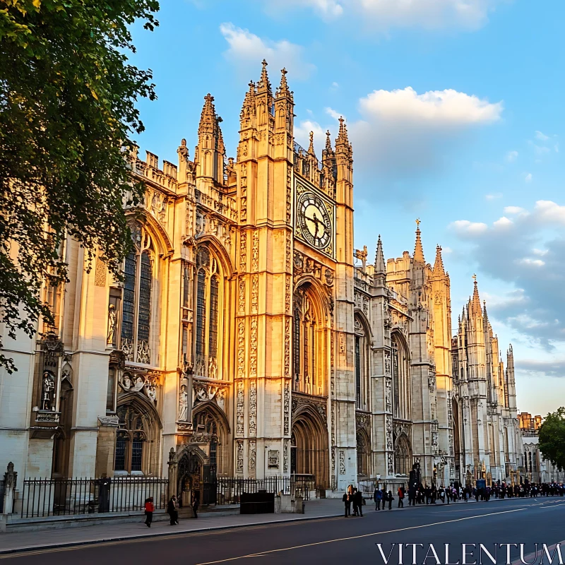 Gothic Cathedral Facade in Sunset Light AI Image