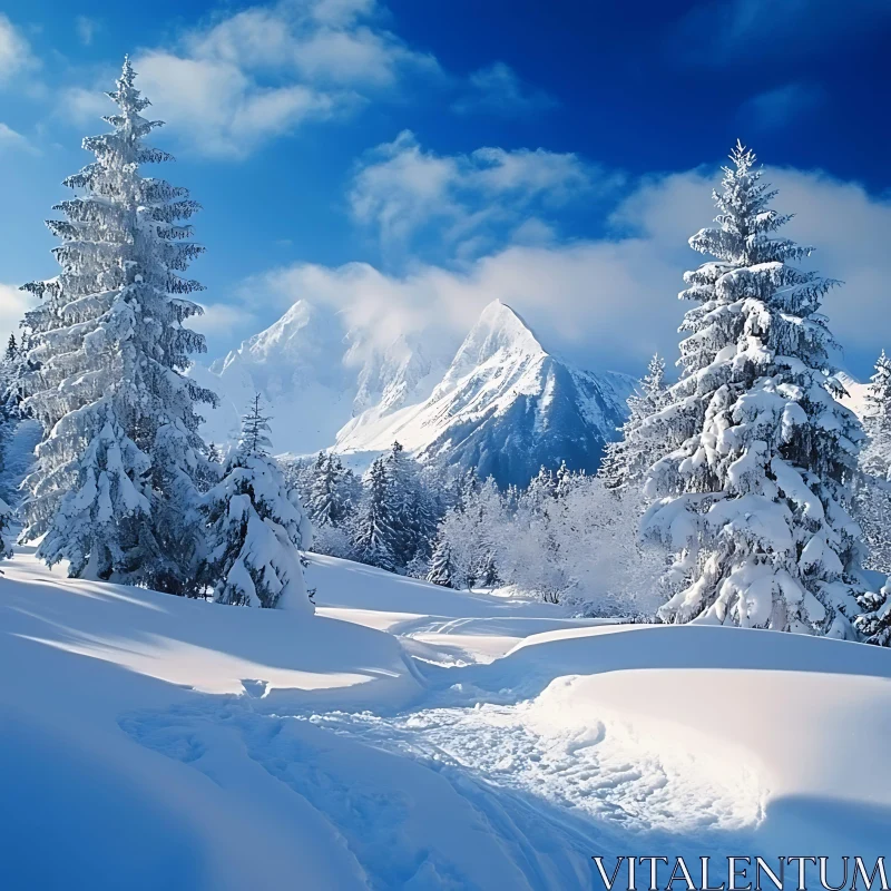 Winter Scenery with Snow-Covered Trees AI Image