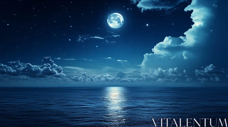 AI ART Tranquil Ocean Under Moonlight