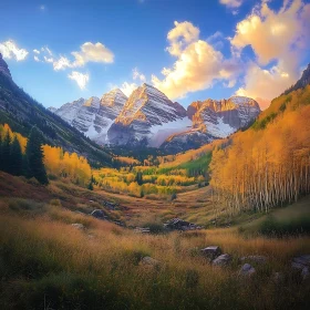 Snowy Mountains and Autumnal Valley