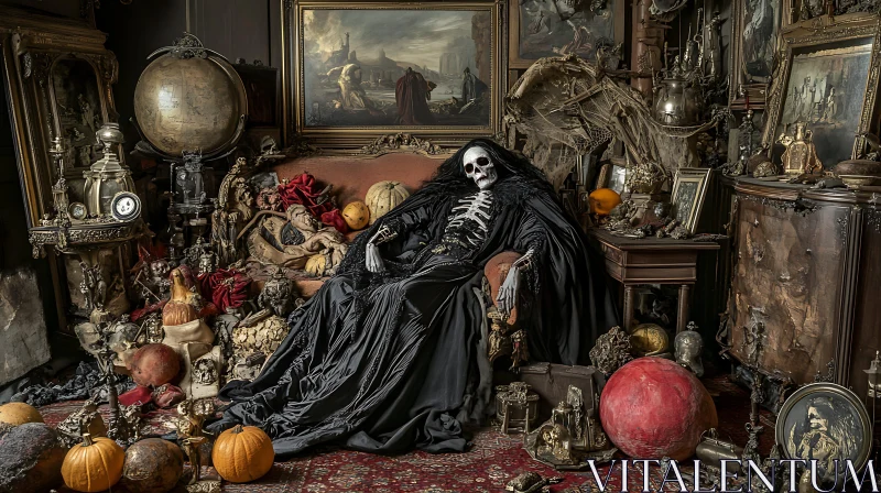 Skeleton in Black Gown AI Image