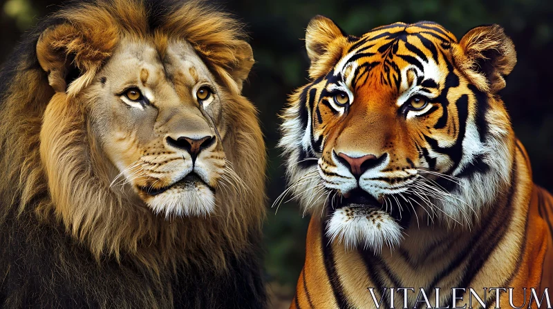 Lion and Tiger Face Portrait Close-up AI Image