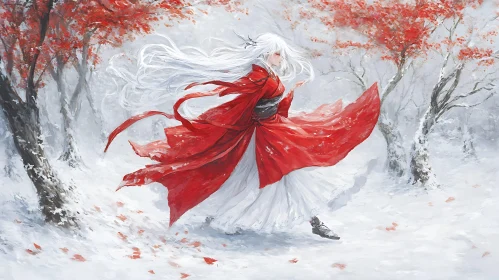 Red and White Symphony: Winter Anime Scene