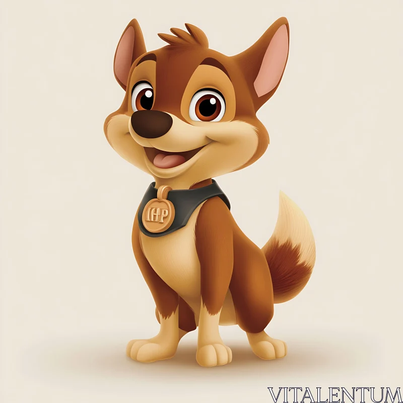 Cute Cartoon Dog with Collar and Tag AI Image