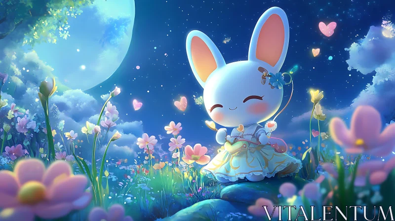 Cartoon Bunny with Flowers AI Image