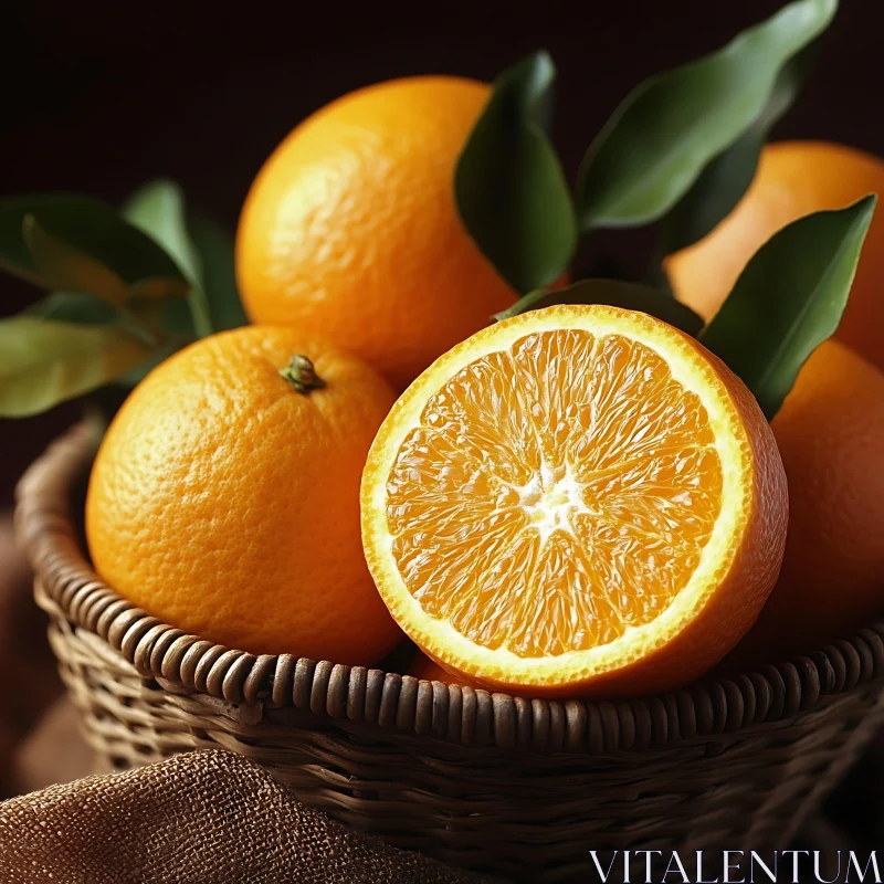 Still Life of Citrus Fruit in Basket AI Image