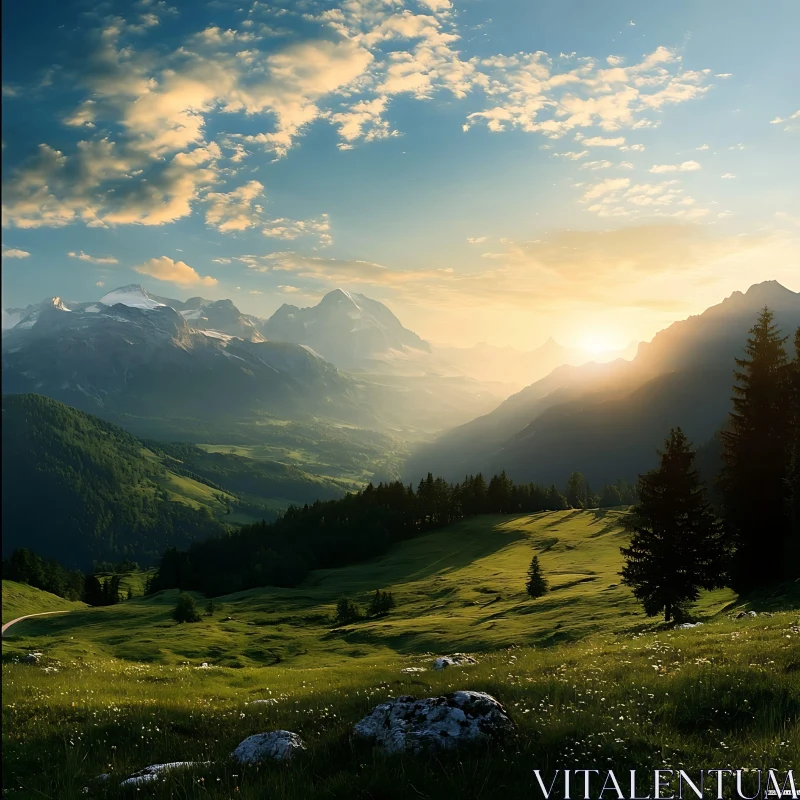 AI ART Sunlit Mountain Serenity